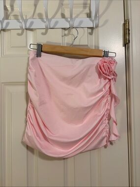 Amazon Light Pink Ruched Mini Skirt with Rosette